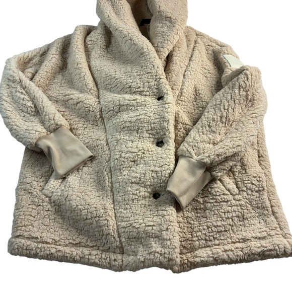 CHICME‎ Cozy Fleece Teddy Coat Hooded Beige Button Front Oversized Women M - Picture 4 of 14